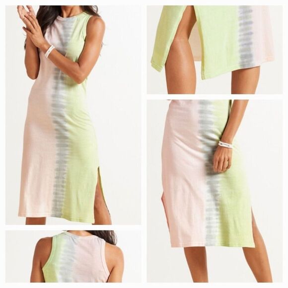 Revolve Rails Tank Sherbert Dip Tie Dye Pink/Green Sleeveless Midi Dress - Picture 1 of 10